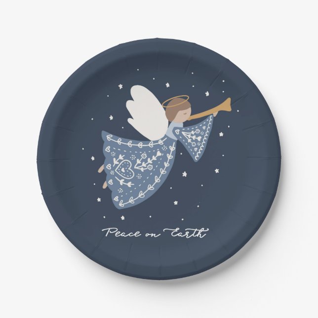 Peace on Earth Christmas Angel Holiday Family Paper Plates (Front)