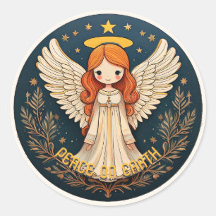 Peace on Earth Christmas Angel ID1082 Classic Round Sticker