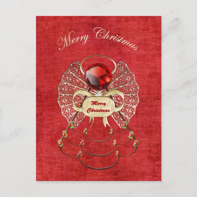 Peace on Earth - Christmas Angel of Peace - Red Holiday Postcard (Front)
