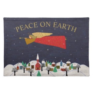 Peace on Earth Christmas Angel Village Cloth Placemat