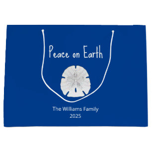 Peace on Earth Christmas Beach Sand Dollar Blue Large Gift Bag