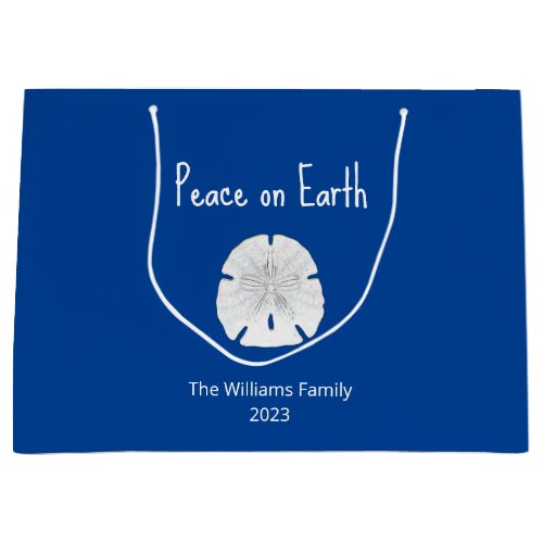 Peace on Earth Christmas Beach Sand Dollar Blue Large Gift Bag