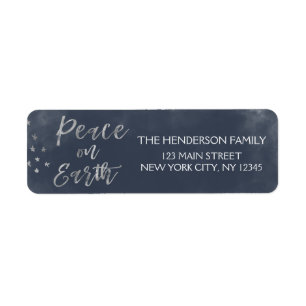 Peace on Earth Christmas Blue and Silver Foil Label