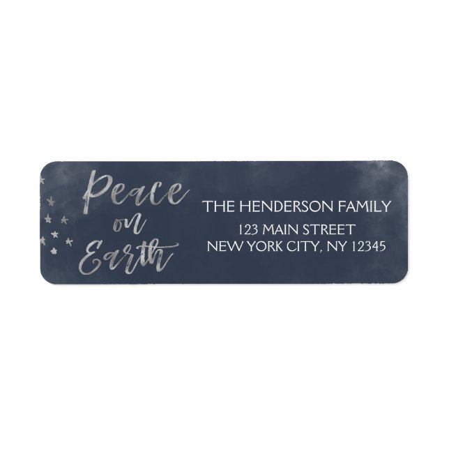 Peace on Earth Christmas Blue and Silver Foil Label (Front)