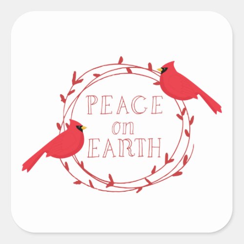 Peace on Earth Christmas Cardinals Square Sticker