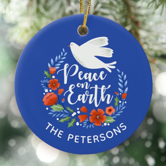 Peace on Earth Christmas Ceramic Ornament (An elegant peace on earth Christmas ornament)
