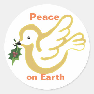 Peace on Earth Christmas dove with holly Classic Round Sticker