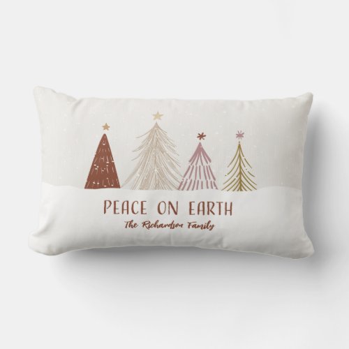 Peace On Earth Christmas Holiday Trees Elegant Lumbar Pillow
