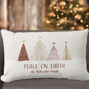 Peace On Earth Christmas Holiday Trees Elegant Lumbar Pillow