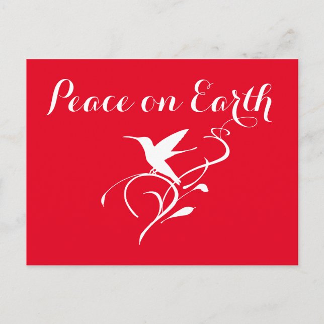 Peace on Earth Christmas Hummingbird Minimal Red Holiday Postcard (Front)