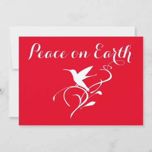 Peace on Earth Christmas Hummingbird Modern Red Holiday Card