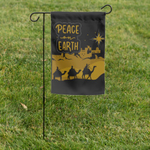 Peace on Earth Christmas Message with Wise Men Garden Flag