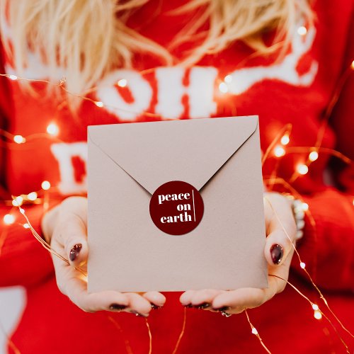 Peace On Earth Christmas Minimalist Modern Red Classic Round Sticker