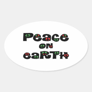 Peace On Earth Christmas Oval Sticker
