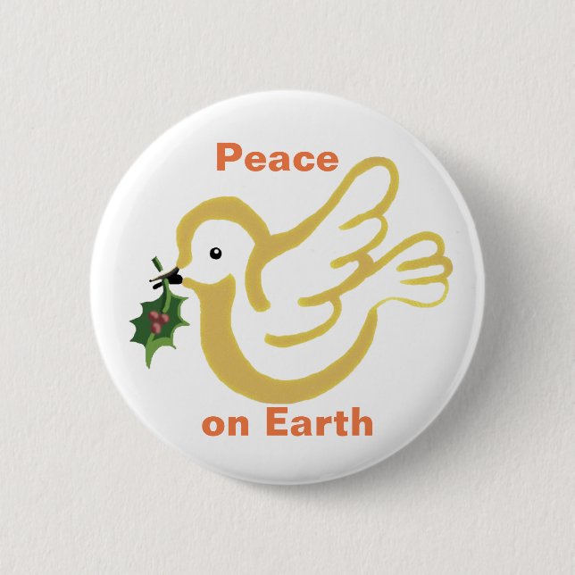 Peace on Earth Christmas peace dove with holly Button (Front)