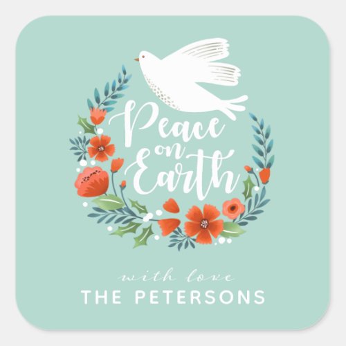 Peace on Earth Christmas Script Square Sticker