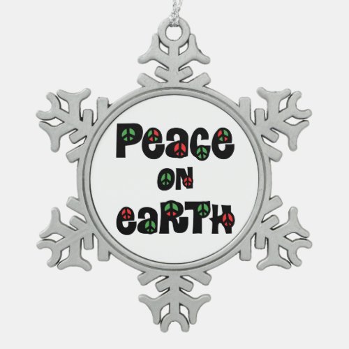 Peace On Earth Christmas Snowflake Pewter Christmas Ornament
