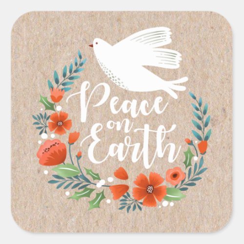 Peace on Earth Christmas Square Sticker