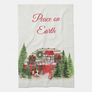 Peace on Earth Christmas Trailer Camper Rustic Kitchen Towel