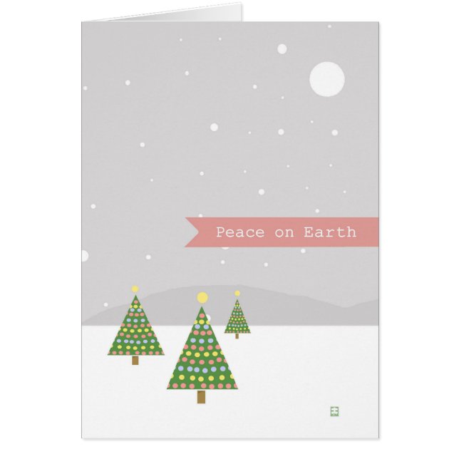 Peace On Earth Christmas Trees Falling Snow Winter Cards (Front)