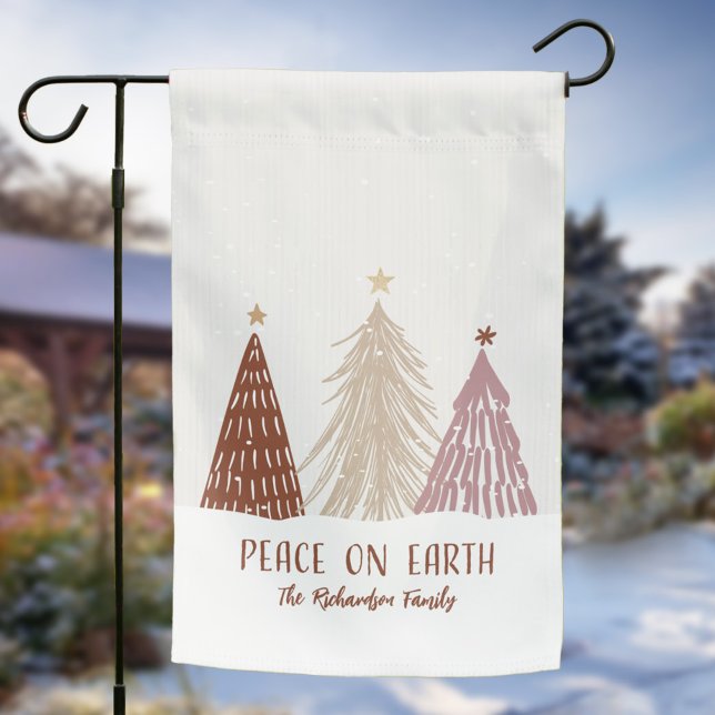 Peace On Earth Christmas Trees Holiday Custom Name Garden Flag (Creator Uploaded)