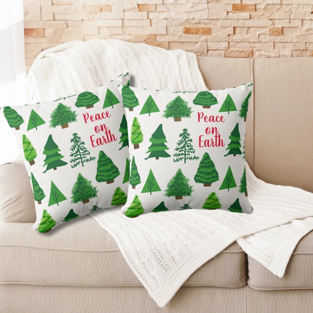 Peace on Earth Christmas Trees Throw Pillow (Creator Uploaded)