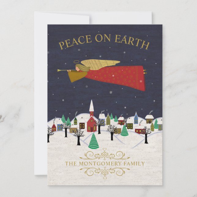 Peace on Earth Christmas Village Family Photo Holiday Card (Front)