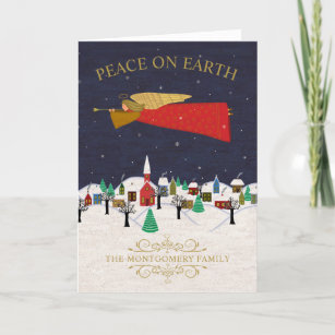 Peace on Earth Christmas Village Folk Art Holiday Card