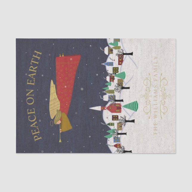 Peace on Earth Christmas Village Folk Art Tissue Paper (Front)