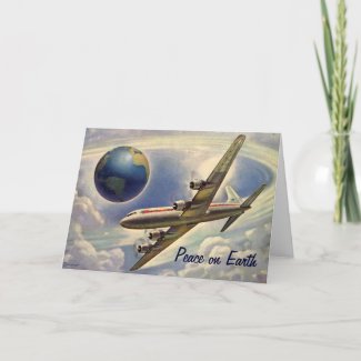 Peace on Earth Christmas, Vintage Airplane World Holiday Card