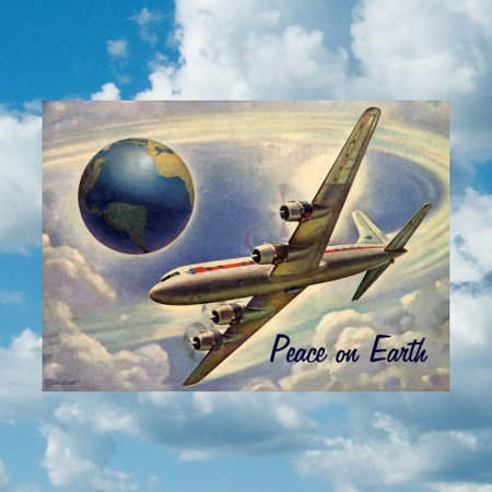 Peace On Earth Christmas, Vintage Airplane World Holiday Card