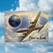 Peace On Earth Christmas, Vintage Airplane World Holiday Card at Zazzle