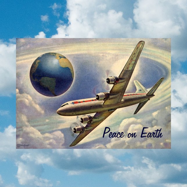 Peace on Earth Christmas, Vintage Airplane World Holiday Card (Creator Uploaded)