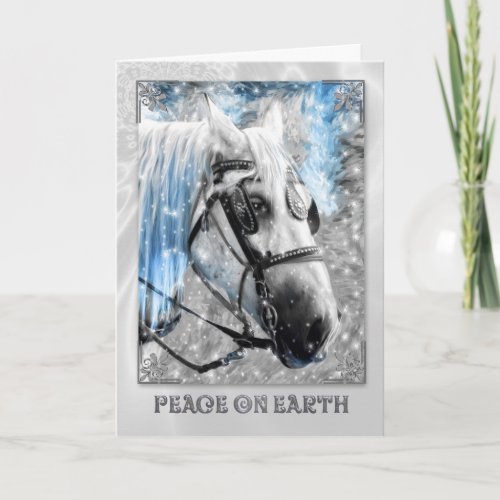 Peace on Earth Christmas White Horse Holiday Card