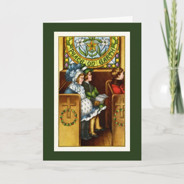 Peace on Earth, Church, Children, Christmas Holiday Card (Front)