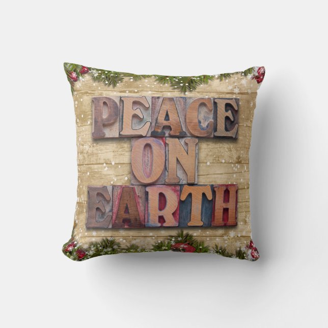 Peace On Earth Country Farmhouse Style Christmas Throw Pillow (Front)
