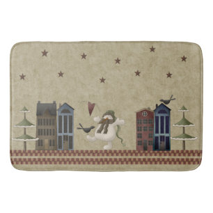 Peace on Earth Country Folkart Snowman & Crow Bath Mat