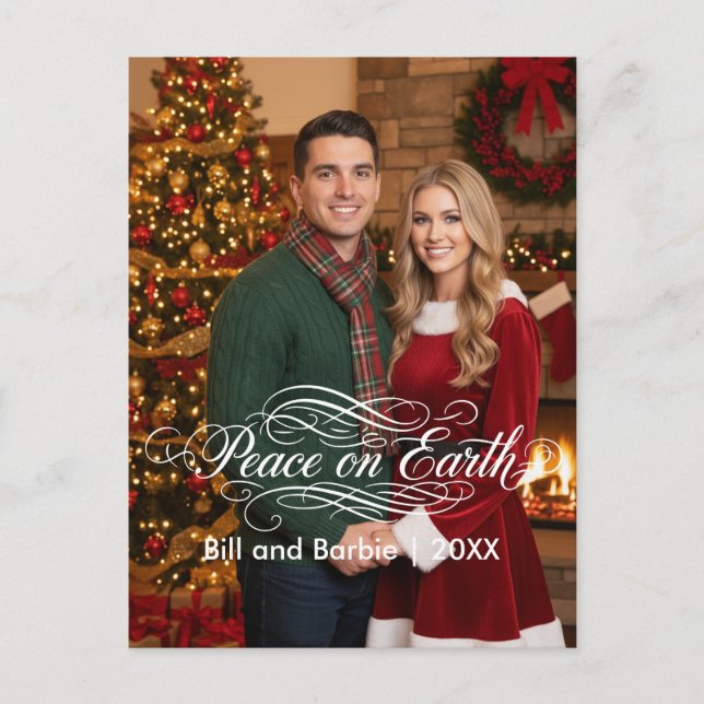 Peace on Earth Couples Photo Front Holiday Postcard (Front)