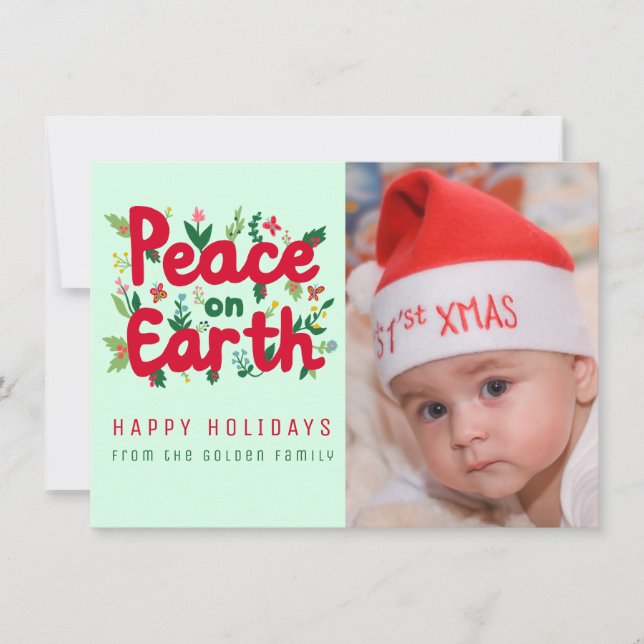 PEACE ON EARTH CUSTOM PHOTO Christmas Card (Front)