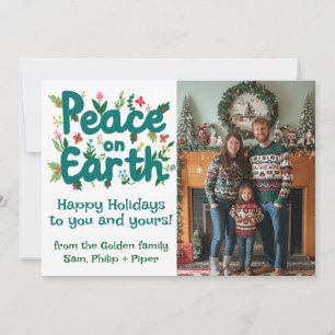 PEACE ON EARTH CUSTOM PHOTO Christmas Illustration Holiday Card