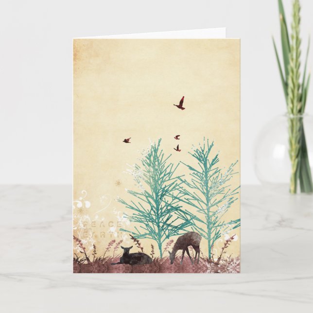 Peace On Earth Deer Holiday Card (Front)