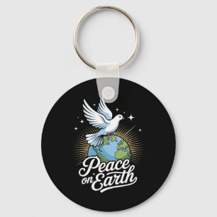 Peace On Earth Dove And Globe Faith Christmas Keychain