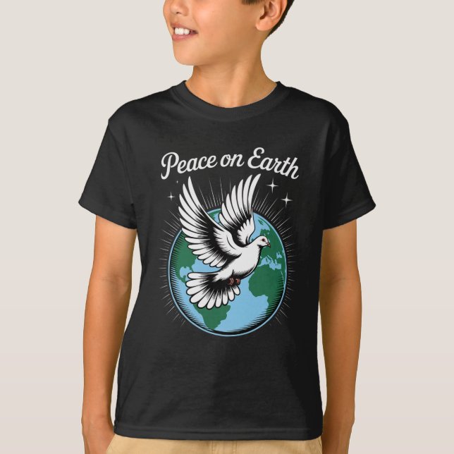 Peace On Earth Dove And Globe Faith Christmas Spir T-Shirt (Front)