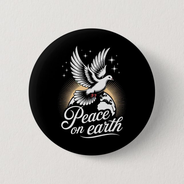 Peace On Earth Dove And Globe Peaceful Christmas  Button (Front)