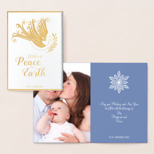 Peace on Earth Dove Christmas Photo Gold Foil Card