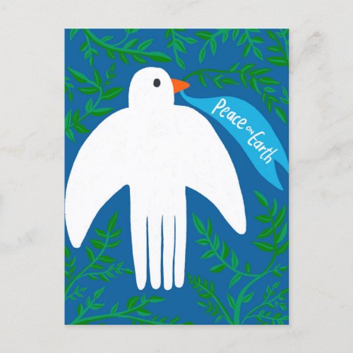 Peace on Earth Dove Christmas Xmas Holiday Blue Postcard