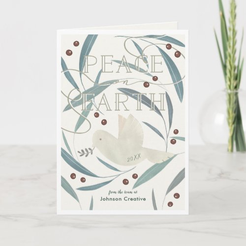 Peace on Earth Dove Cream Corporate Holiday Card