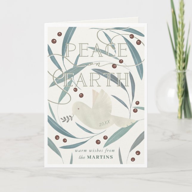 Peace on Earth Dove Cream Photo Christmas Holiday Card (Front)