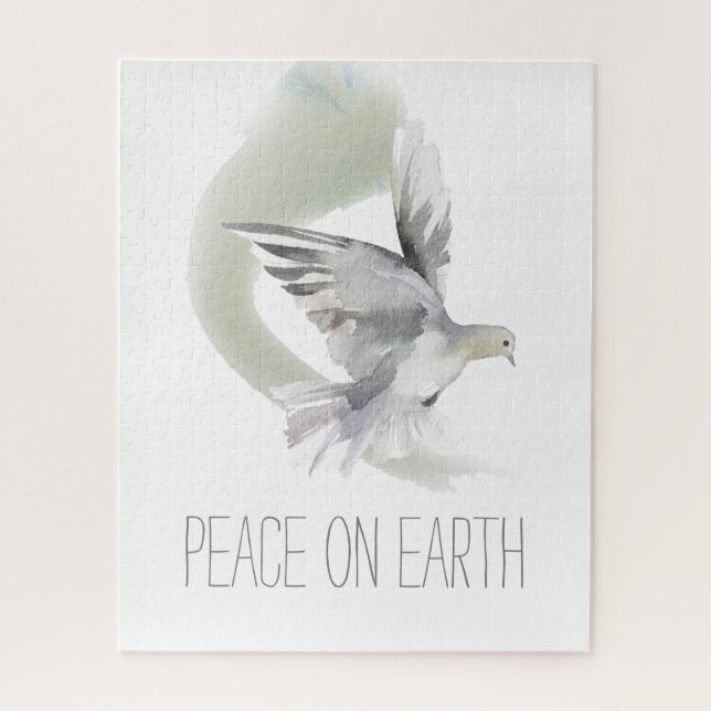Peace on Earth Dove Gray and White Jigsaw Puzzle (Vertical)