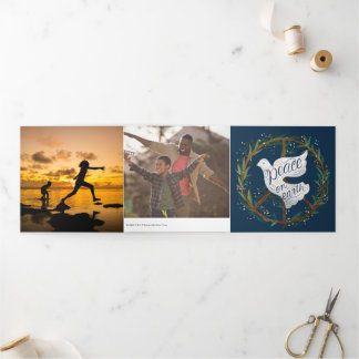 Peace on Earth Dove Holiday Photo Tri-Fold Card